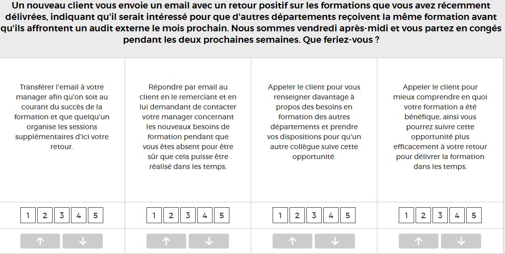 Exemple de question Talogy Test de Jugement Situationnel